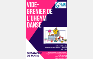 Vide-Grenier de l'UHGym Danse le dimanche 5 mars, salle Faidherbe à Halluin, de 8 à 14h00.